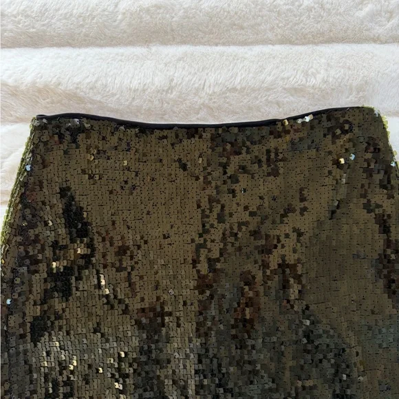 Zara Moss Green Sequin Midi Skirt XS Party Night Out Glam - Picture 5 of 8
